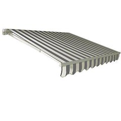 8' x 6.5' California Manual Patio Retractable Awning, Gray/White Stripe