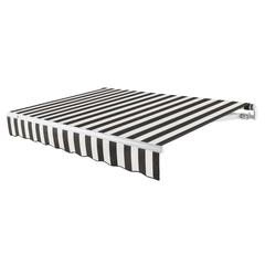 24' x 10' Maui Left Motorized Patio Retractable Awning, Black/White Stripe