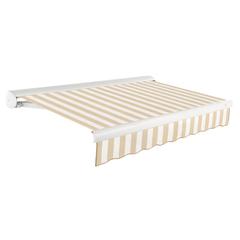 8' x 6.5' Full Cassette Manual Patio Retractable Awning, Linen/White Stripe