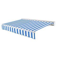 Destin Left Motorized Patio Retractable Awning, Bright Blue/White Stripe