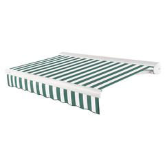 Full Cassette Left Motorized Patio Retractable Awning, Forest/White Stripe