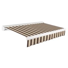 10' x 8' Full Cassette Manual Patio Retractable Awning, Brown/Tan Stripe