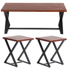 AmeriHome Acacia Wood Cross Leg Living Room Table Set