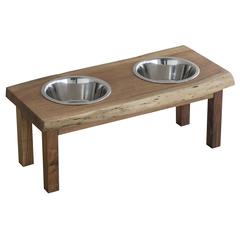Acacia Wood Live Edge Double Bowl Pet Feeder Stand
