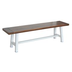 AmeriHome Indoor/Outdoor 63 in. Bench with Acacia Top and Metal Base - White