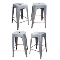 AmeriHome Loft Silver 24 Inch Metal Bar Stool - 4 Piece