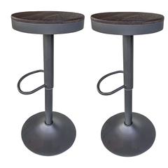 Round Adjustable Height Bar Stools with Wood Seat – Espresso Stain