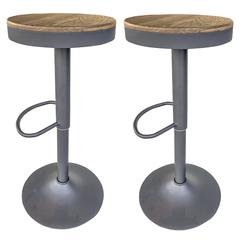 Round Adjustable Height Bar Stools with Wood Seat – Natural Stain