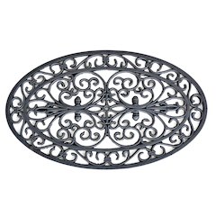 Oval Shape Decorative Scrollwork Rubber Entry Mat 18 x 30 in. 2 Piece Set