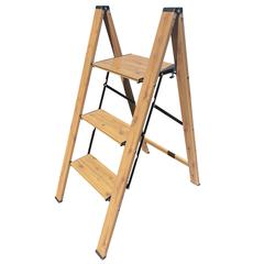 3 Step Aluminum Wood Grain Folding Ladder
