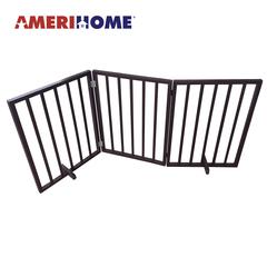 54 inch Freestanding 3-Panel Folding Wood Pet Gate - Brown