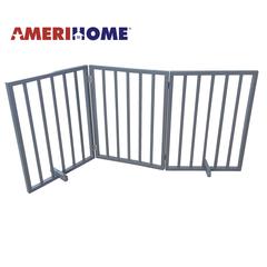 54 inch Freestanding 3-Panel Folding Wood Pet Gate - Grey