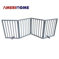 72 inch Freestanding 4-Panel Folding Wood Pet Gate - Grey
