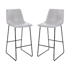 30 inch LeatherSoft Bar Height Barstools in Light Gray, Set of 2