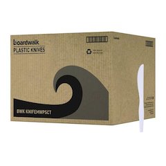 Mediumweight Polystyrene Cutlery, Knife, Plastic, White, 100/Box, 10 Boxes/Carton