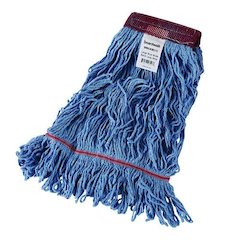 Cotton Mop Heads, Cotton/Synthetic, Large, Looped End, Wideband, Blue, 12/Carton