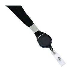 Retractable Badge Reel with Lanyard, Extends 30", Black/White, 12/Pack