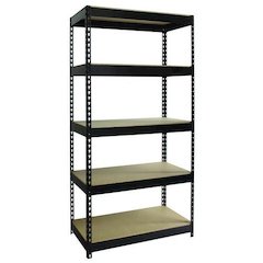 Steel Shelving Unit with Particleboard Shelves, Five-Shelf, 36w x 18d x 72h, Steel, Black
