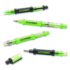 6-Way Pen-Style Screw/Nut Driver, Phillips/Slotted Bits, Metric Sockets, 5.38" Long, Black/Green, Green/Clear, 4/Pack