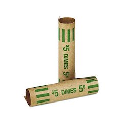 Gunshell Crimped-End Coin Wrapper, Dimes, Green/Kraft, 1,000/Carton
