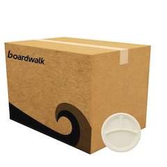 Molded Fiber PFAS-Free Dinnerware, 3-Compartment Plate, Sugarcane, 10" dia, Tan, 500/Carton