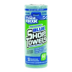 TOOLBOX Blue Shop Towels, 1-Ply, 11 x 9.4, Blue, 55 Sheets/Roll, 30 Rolls/Carton