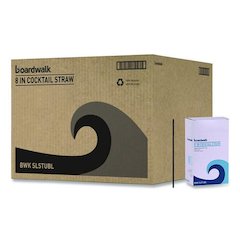 Cocktail Straws, 8", Polypropylene, Black, 500/Pack, 10 Packs/Carton