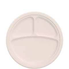Compostable Molded Fiber Dinnerware, ProPlanet Seal, 3-Compartment Plate, 10.2" dia, Natural, 500/Carton