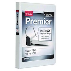 Premier Easy Open ClearVue Locking Slant-D Ring Binder, 3 Rings, 1" Capacity, 11 x 8.5, White