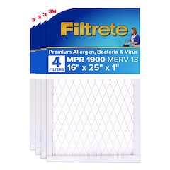 Premium Allergen, Bacteria and Virus Air Filter, MERV 13, MPR 1900, 16 x 25, 4/Carton