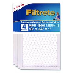 Premium Allergen, Bacteria and Virus Air Filter, MERV 13, MPR 1900, 18 x 24, 4/Carton