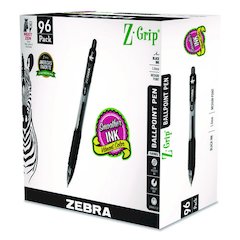 Z-Grip Ballpoint Pen, Retractable, Medium, 1 mm, Black Ink, Clear/Black Barrel, 96/Pack