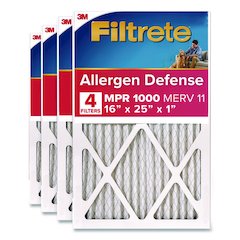 Allergen Defense Air Filter, MERV 11, MPR 1000, 16 x 25, 4/Carton