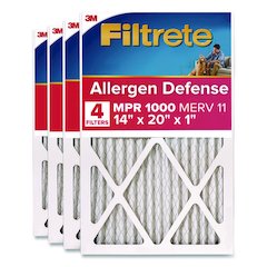 Allergen Defense Air Filter, MERV 11, MPR 1000, 14 x 20, 4/Carton