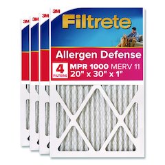 Allergen Defense Air Filter, MERV 11, MPR 1000, 20 x 30, 4/Carton