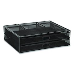 Metal Mesh Monitor Stand with Storage Drawers, For Up to 32" Monitors, 15.8" x 11.8" x 4.7", Black, Supports 30 lb