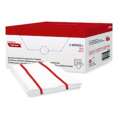 Tuff-Job Guard Antimicrobial Towels, 12 x 21, 1/4 Fold, White/Red, 150/Carton