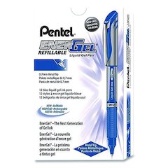 EnerGel Deluxe Gel Pen, Stick, Medium 0.7 mm, Blue Ink, Silver/Blue Barrel, Dozen