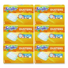 Dusters Starter Kit, Dust Lock Fiber, 6" Handle with Five Refill Dusters, Blue/Yellow, 6/Carton