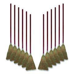 Corn Fiber Lobby/Toy Broom, Corn Fiber Bristles, 39" Overall Length, Red, 12/Carton