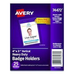 Secure Top Heavy-Duty Badge Holders, Vertical, 3w x 4h, Clear, 25/Pack