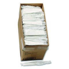 Fieldware Cutlery Kit, Individually Wrapped, Mediumweight, Fork/Knife/Napkin/Spoon, Plastic, White, 250/Carton