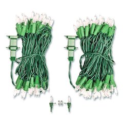 Indoor/Outdoor LED Holiday String Lights, 60 Bulbs/String, 25 ft String, White/Green Wire, 2 Strings