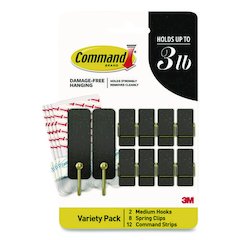 Limited Edition Hooks and Clips, Soot, 3 lb Capacity, 2 Hooks, 8 Clips and 12 Strips/Pack