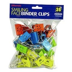 Smiling Face Binder Clips, Medium, Assorted Colors, 36/Pack