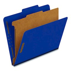 Pressboard Top Tab Classification Folders, 2/5-Cut Tab, Expands 1.75", 1 Divider, 4 Fasteners, Letter Size, Dark Blue, 10/Box