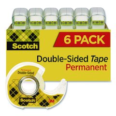 Double-Sided Permanent Tape in Handheld Dispenser, 1" Core, 0.5" x 500", 6/Pack
