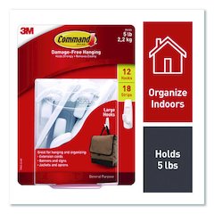 Large Utility Hooks, Plastic, White, Supports 5 lb, 12/Pack
