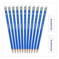 Pre-Sharpened Wooden Pencils with (20) Block Erasers, HB #2 Black Lead, Blue Barrel, 250/Pack