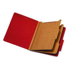 Pressboard Top Tab Classification Folders, 2/5-Cut Tab, Expands 2.5", 2 Dividers, 6 Fasteners, Letter Size, Bright Red, 10/BX